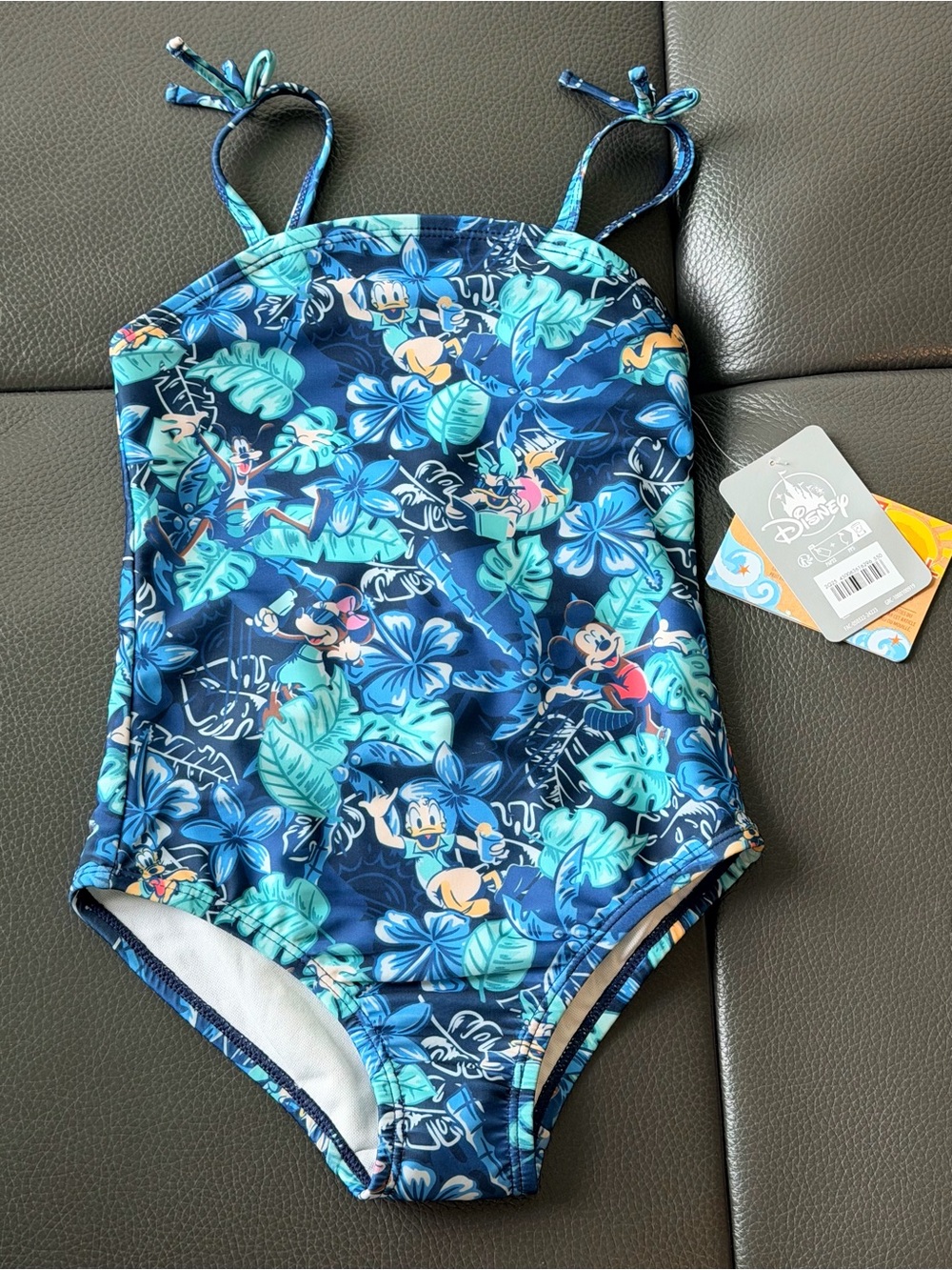 NWT Disney Parks Kids' Blue Tropical Mickey & Friends One-Piece Swimsuit Sz 5/6